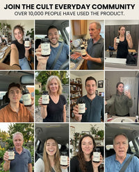 Join the Cult Everyday community — customers holding Day/Night Combo bottles